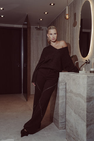 Oversized knit v-hals donker bruin - Juno