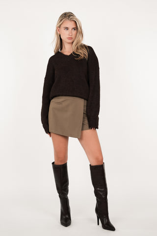 Oversized knit v-hals donker bruin - Juno