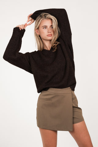 Oversized knit v-hals donker bruin - Juno