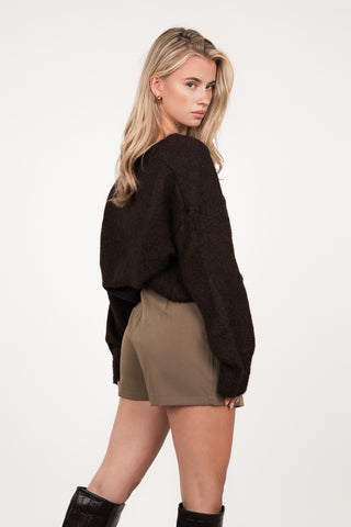 Oversized knit v-hals donker bruin - Juno