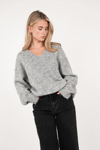 Oversized knit v-hals grijs - Juno