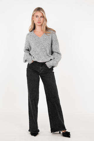 Oversized knit v-hals grijs - Juno