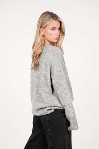 Oversized knit v-hals grijs - Juno