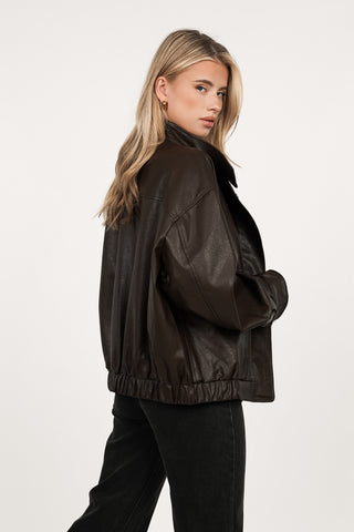 Oversized leatherlook jacket bruin - Livia