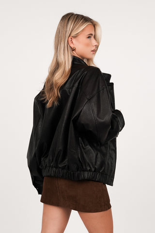 Oversized leatherlook jacket zwart - Livia