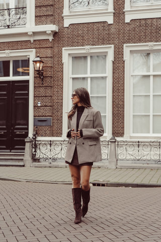 Oversized pied de poule blazer beige - Ivy