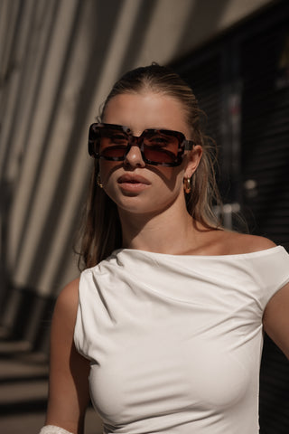 Oversized rechthoekige zonnebril tortoise - Jara
