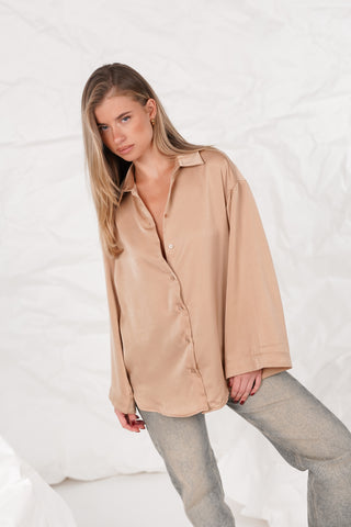 Oversized satin blouse taupe - Madelon