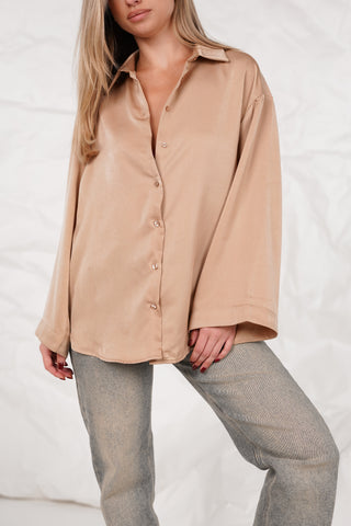 Oversized satin blouse taupe - Madelon