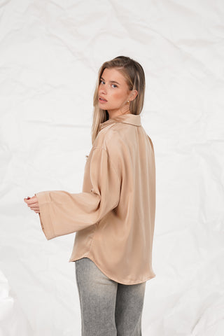 Oversized satin blouse taupe - Madelon