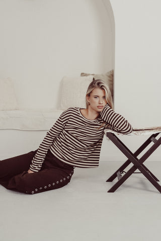 Oversized shirt met strepen bruin - Amara