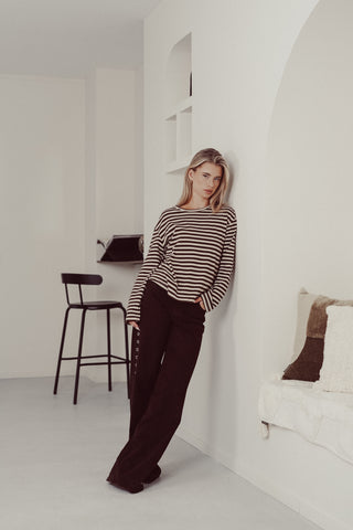 Oversized shirt met strepen bruin - Amara