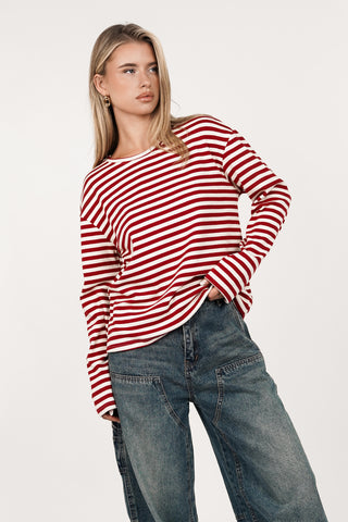 Oversized shirt met strepen rood - Amara