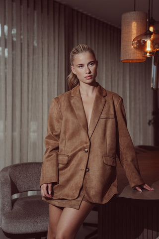 Oversized suede blazer camel - Polly