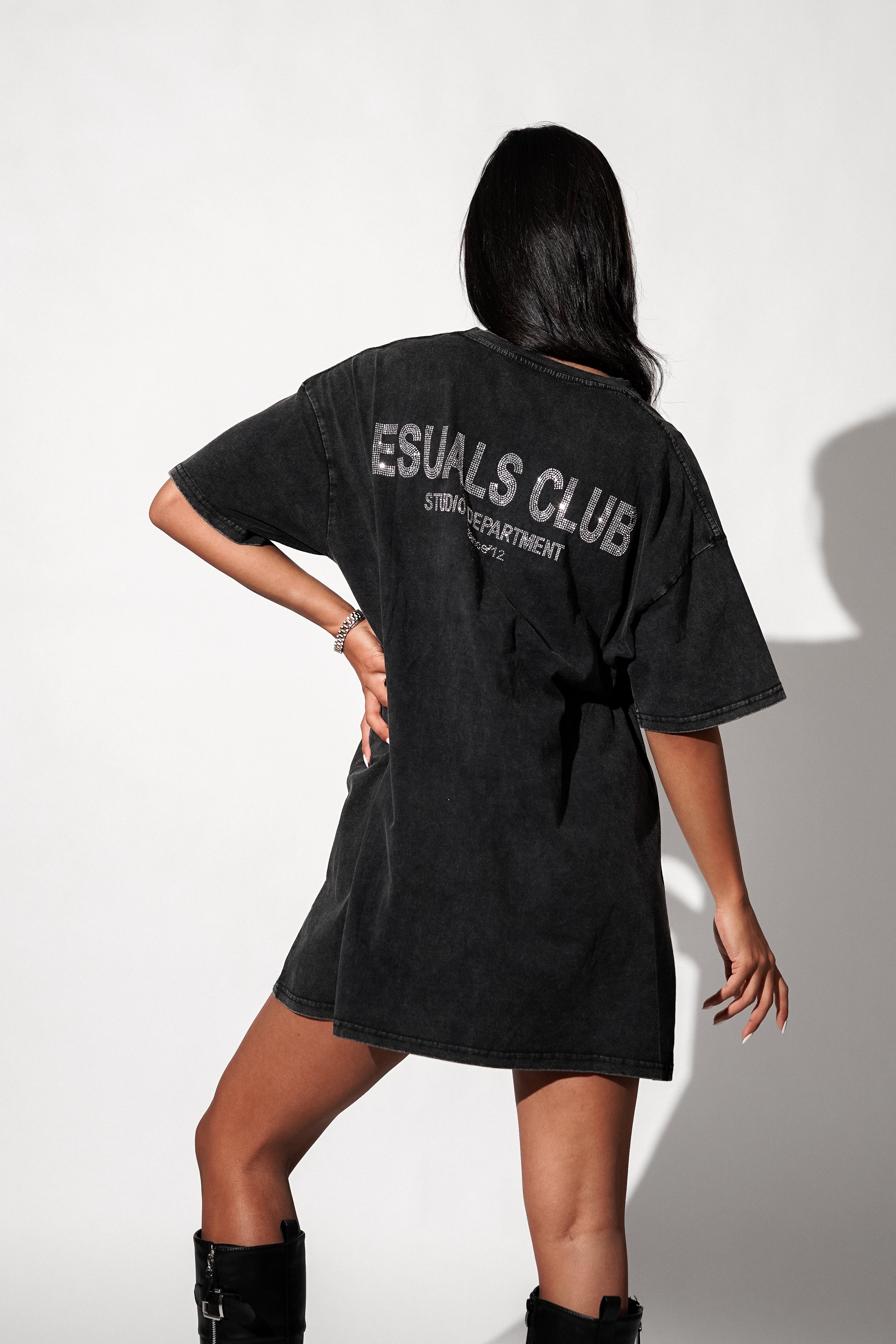 T-shirt jurk met strass grijs Festival jurkjes - Main Image