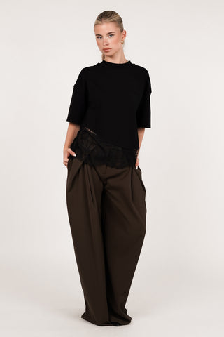 Oversized t-shirt zwart met kanten onderzijde - Elvia