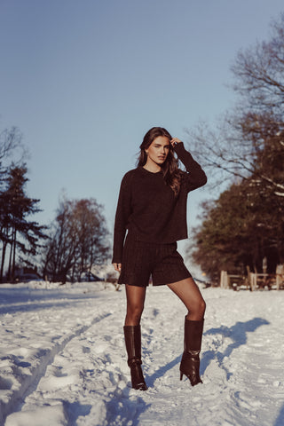 Oversized trui met kraag bruin - Addison