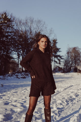 Oversized trui met kraag bruin - Addison