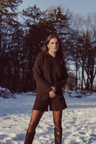 Oversized trui met kraag bruin - Addison