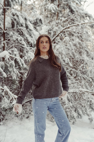 Oversized trui met kraag grijs - Addison