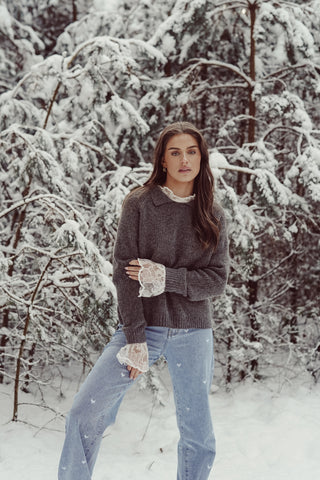 Oversized trui met kraag grijs - Addison