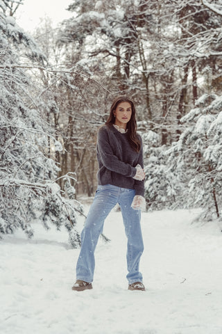 Oversized trui met kraag grijs - Addison