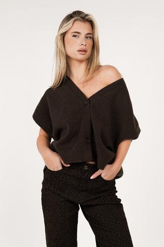 Oversized wollen gilet met knopen donker bruin - Rosie