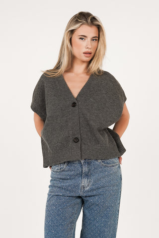 Oversized wollen gilet met knopen grijs - Rosie