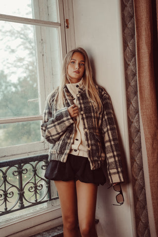 Oversized wollen jasje beige/zwart - Tracy
