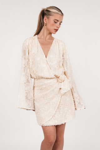 Overslag jurk met jacquard beige - Lion