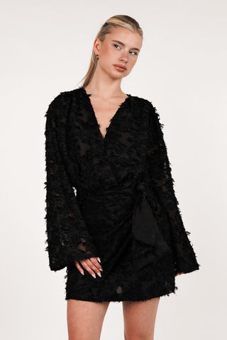 Overslag jurk met jacquard zwart - Lion