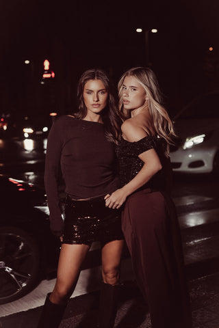 Pailletten one shoulder top bruin - Charly