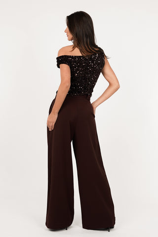 Pailletten one shoulder top bruin - Charly