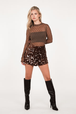 Pailletten skort bruin - Lisa