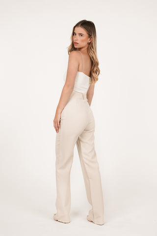 Pantalon beige met wide leg model - Anouk