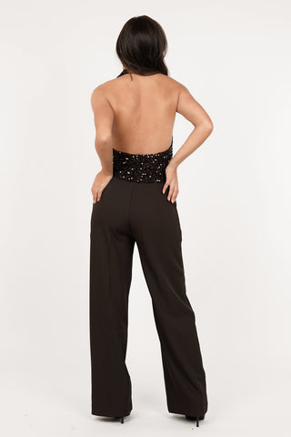 Pantalon dames high waist bruin - Liddy
