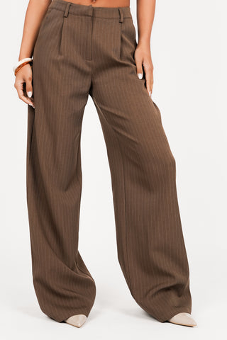 Pantalon tall met krijtstreep bruin - Livera