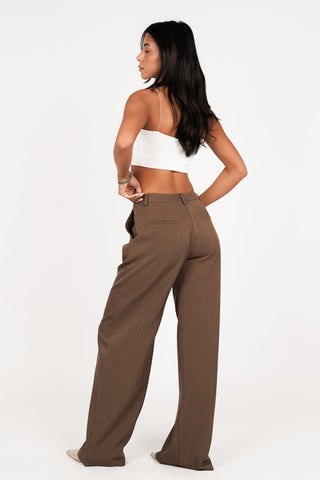 Pantalon tall met krijtstreep bruin - Livera