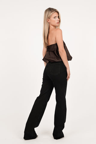 Peplum cropped top dark brown - Kourtney