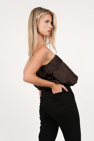 Peplum cropped top dark brown - Kourtney