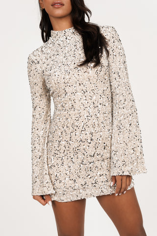 Petite pailletten jurkje beige - Estelle