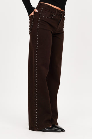 Petite straight jeans met studs bruin - Cheryl