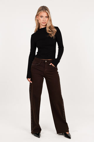 Petite straight jeans met studs bruin - Cheryl