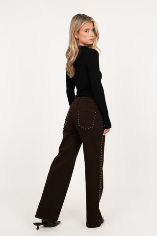 Petite straight jeans met studs bruin - Cheryl