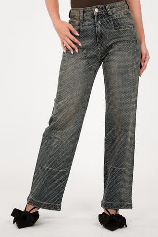 Petite straight leg jeans strass blauw - Puck