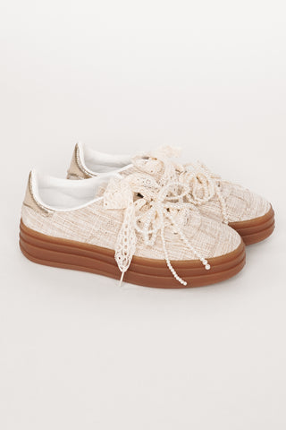 Platform sneakers met kant beige - Jacy
