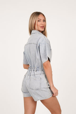 Playsuit denim korte mouw blauw - Daisy