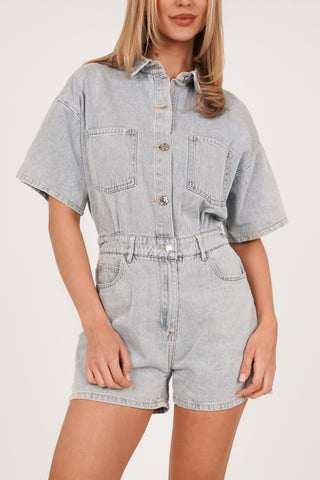 Playsuit denim korte mouw blauw - Daisy