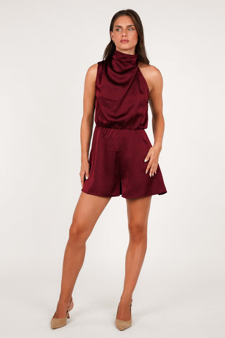 Playsuit satijn met halter model bordeaux - Trix