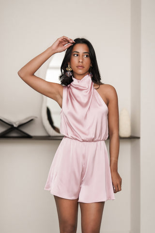 Playsuit satijn met halter model roze - Trix